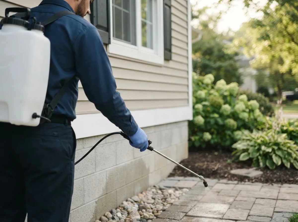 Pest control technician inspecting a home in Freeland, PA